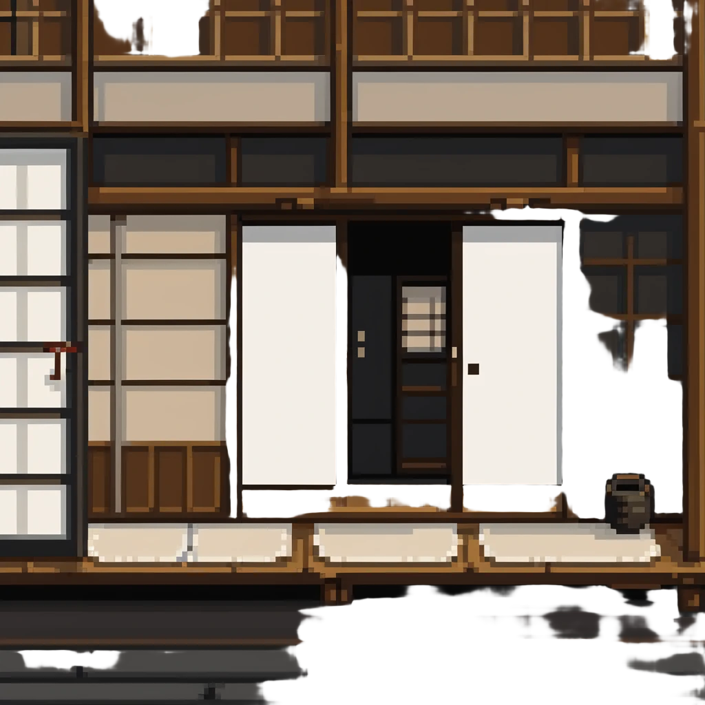 Traditional Japanese house with wooden structure, sliding doors, tatami floor emoji