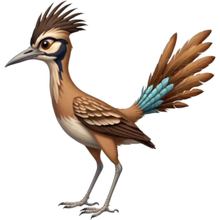realistic roadrunner bird, skinny tail pointed down, realistic colors emoji