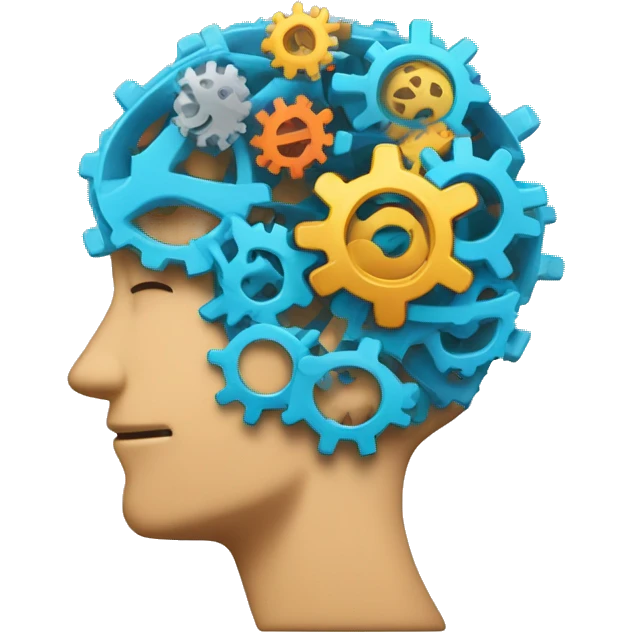 Brain with spinning gears, person in action pose emoji