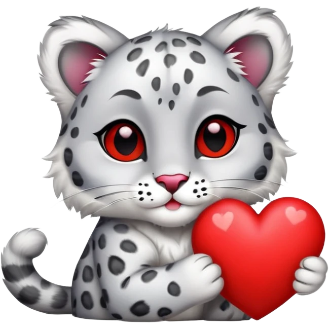 snow leopard with cat ears holding a red heart emoji