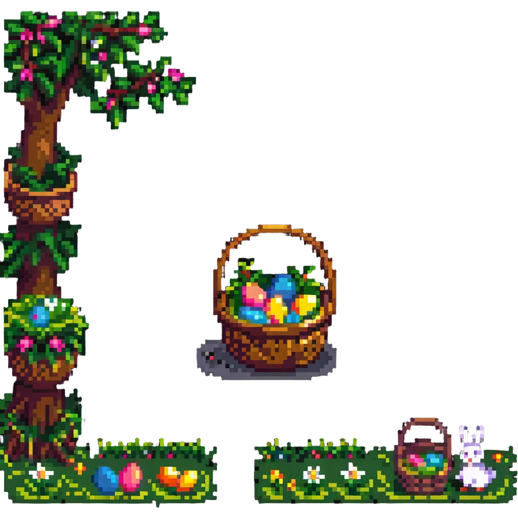 Easter egg hunt scene with basket and hidden eggs emoji