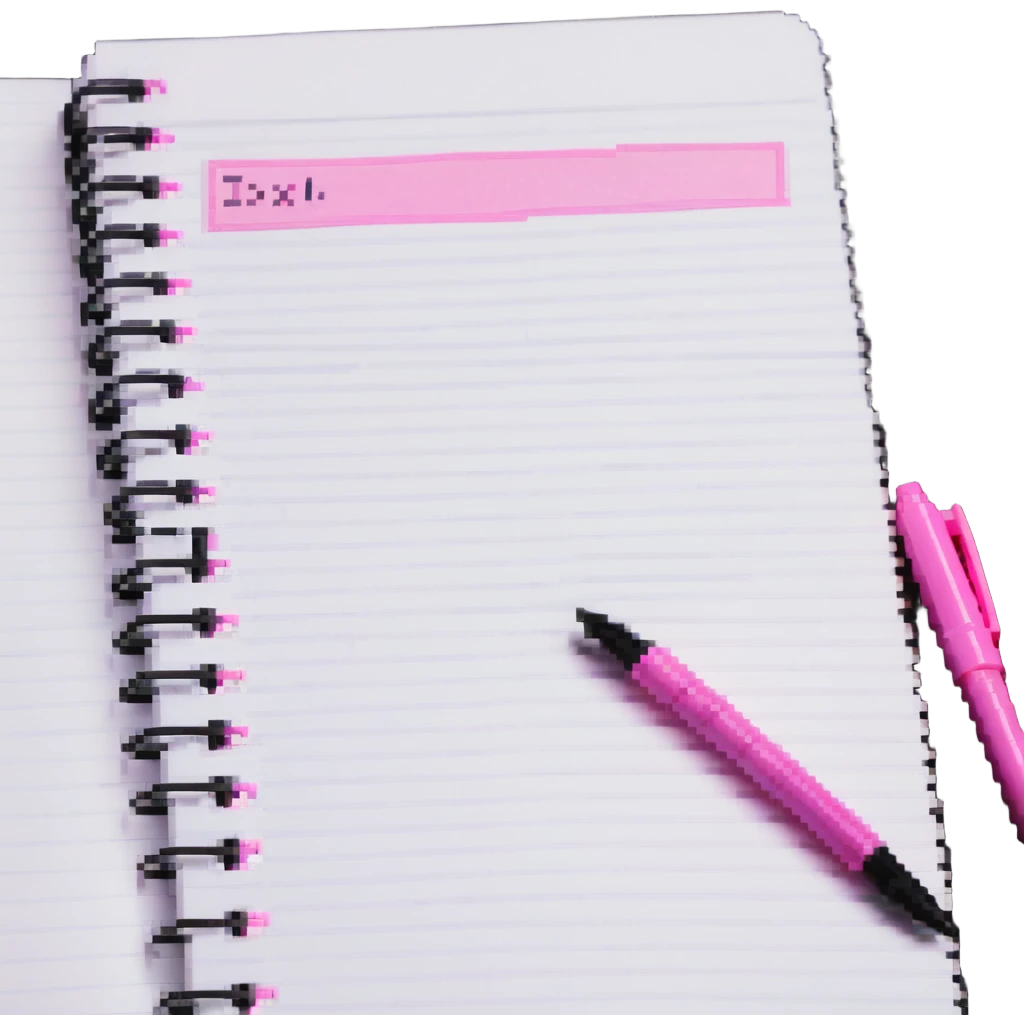 white notebook with some list on it and a pink pen nearby emoji