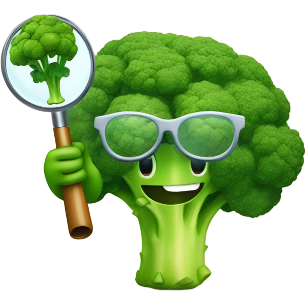 happy broccoli hold magnifying glass emoji
