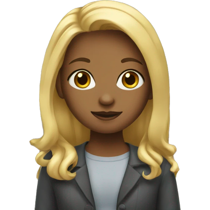 a girl with blond straight hair stands at a school board emoji