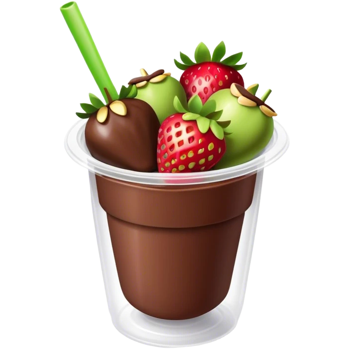 Chocolate covered strawberries with pistachio in a plastic cup emoji