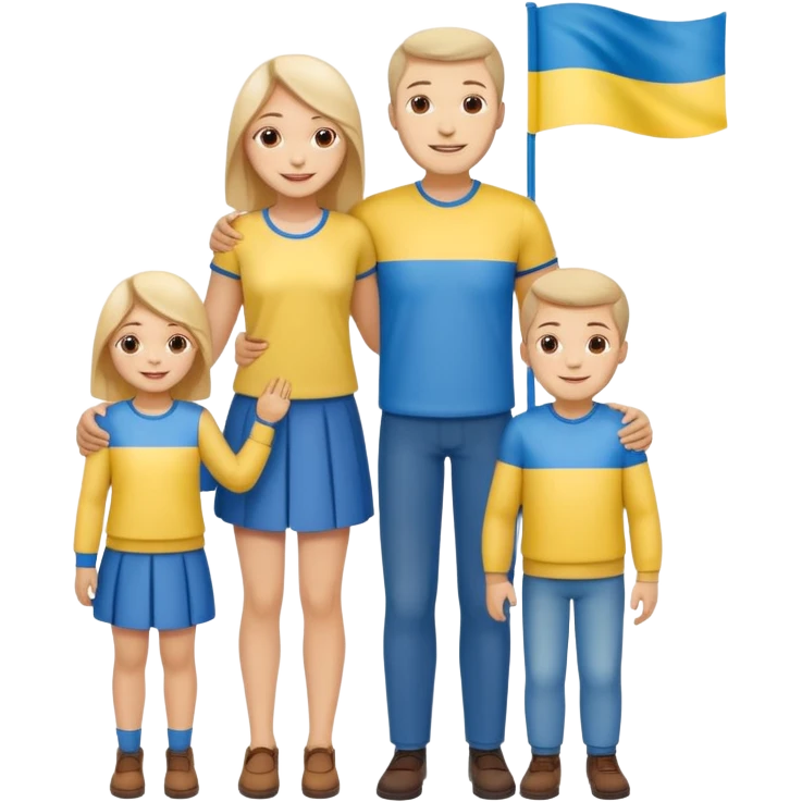 Ukrainian family with ukrainian flag on their clothes emoji