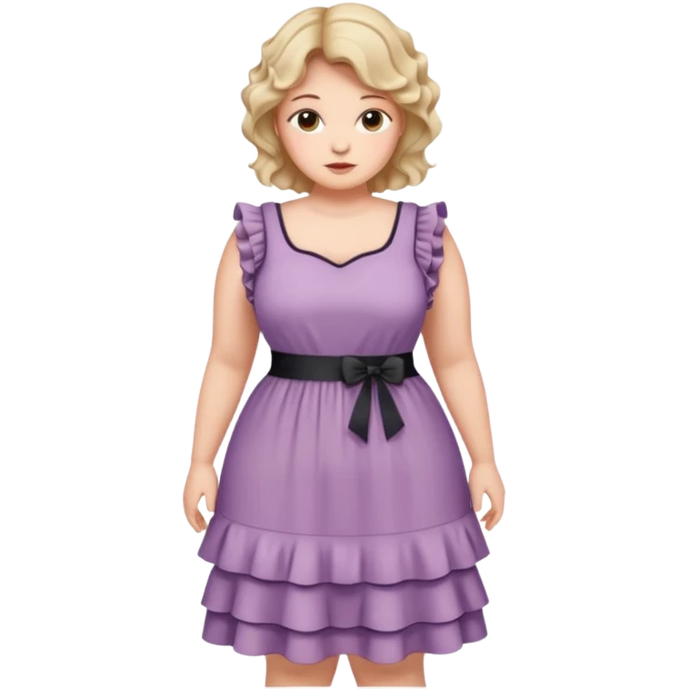 Can you make and she’s wearing a dress like a ruffles and her hand is on her waist and she’s fat emoji