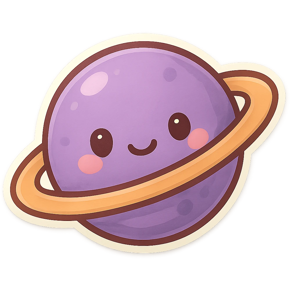 purple planet with a ring, chibi style sticker emoji