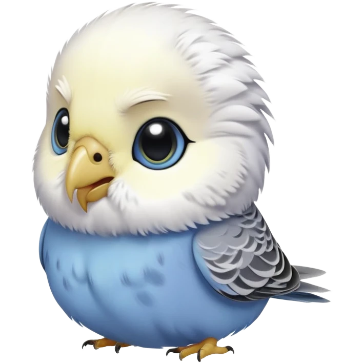 budgie, grey feathers, white head emoji