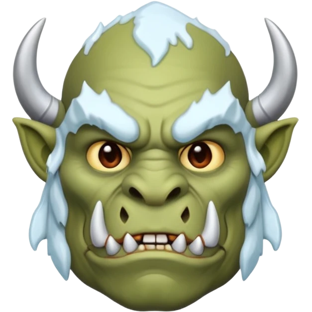 Fantasy orc emoji portrait, tusks lightly covered with ice and snow, winter predator look, strong silhouette, clean minimal emoji design, male/female variant
 emoji