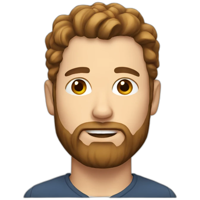 White man with brown hair and beard with tunnel earrings and glass emoji