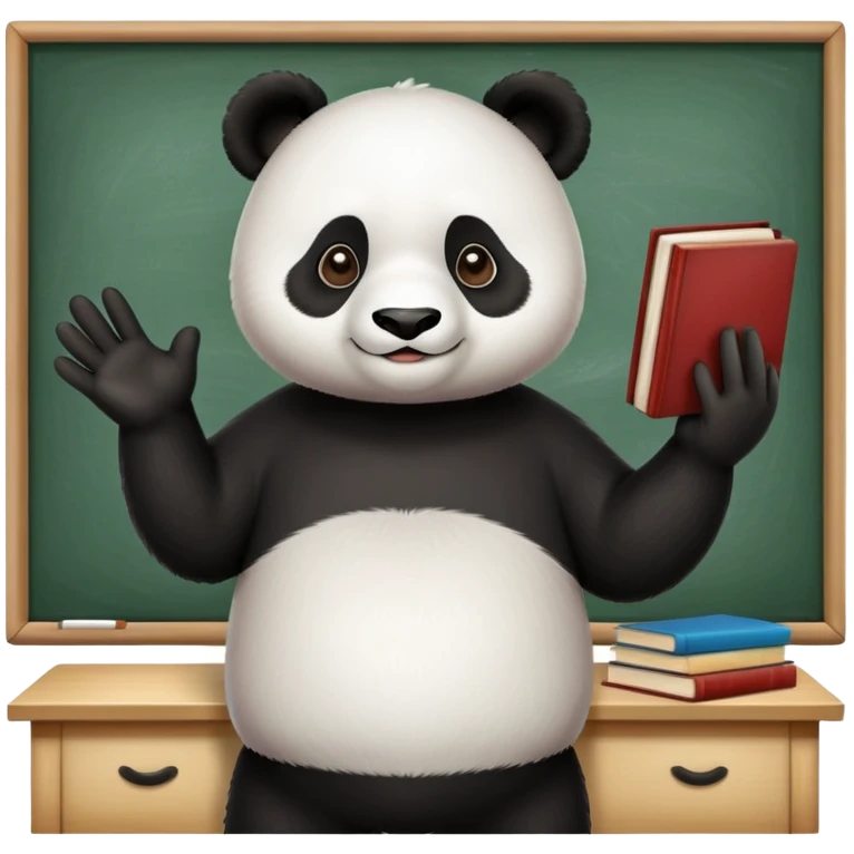 panda giving a presentation chalkboard with books emoji