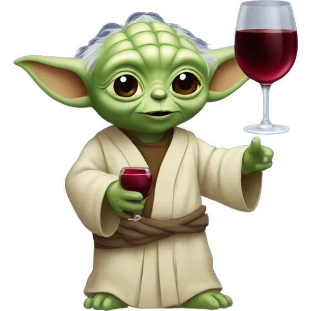 happy yoda holding a red wine bottle emoji