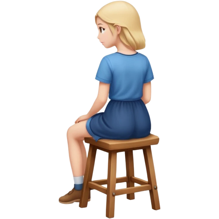 The girl is sitting facing backwards on a stool. emoji