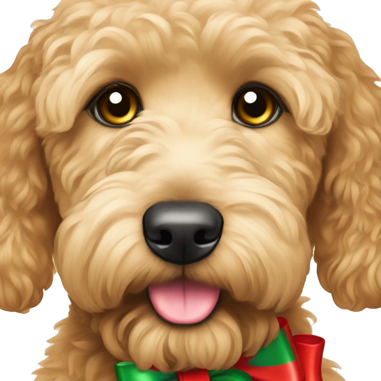 goldendoodle with christmas bow tie emoji