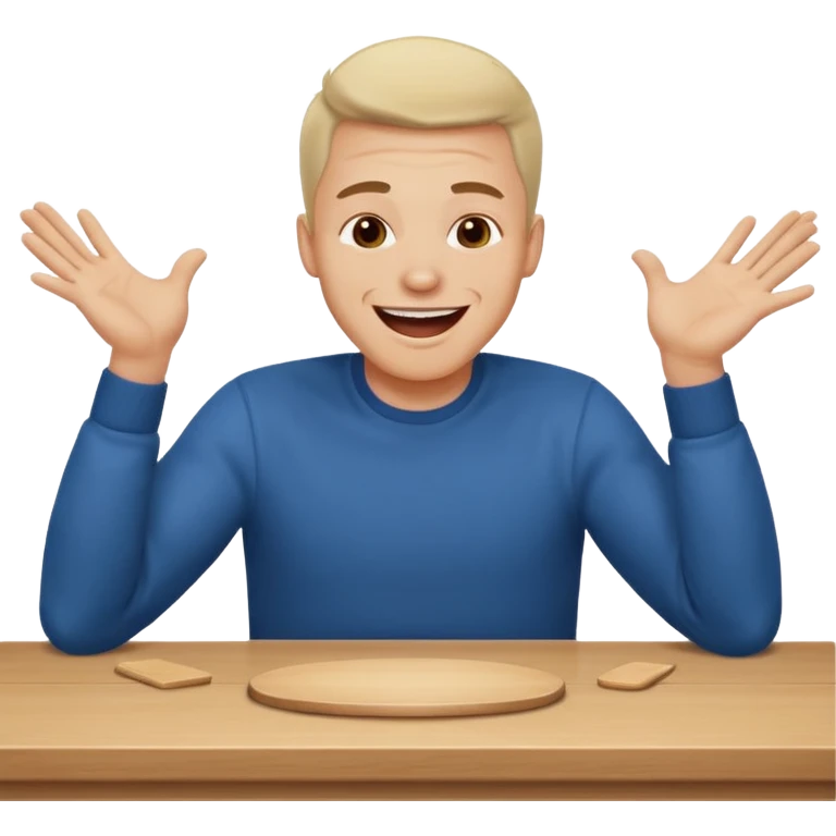 A man is laughing with his head siting on the table and his both hands are knocking the table emoji