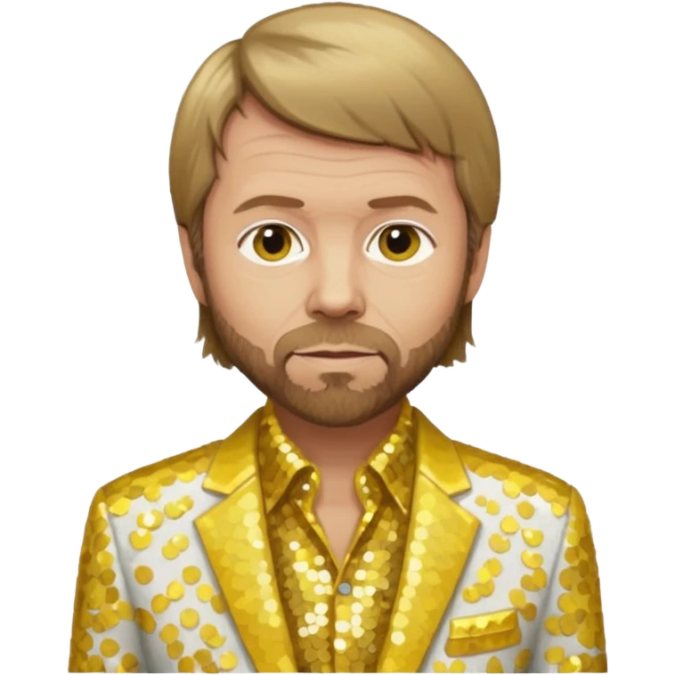 Björn Ulvaeus from ABBA with dark blonde hair, yellow sequin shirt, white sequin suit jacket emoji