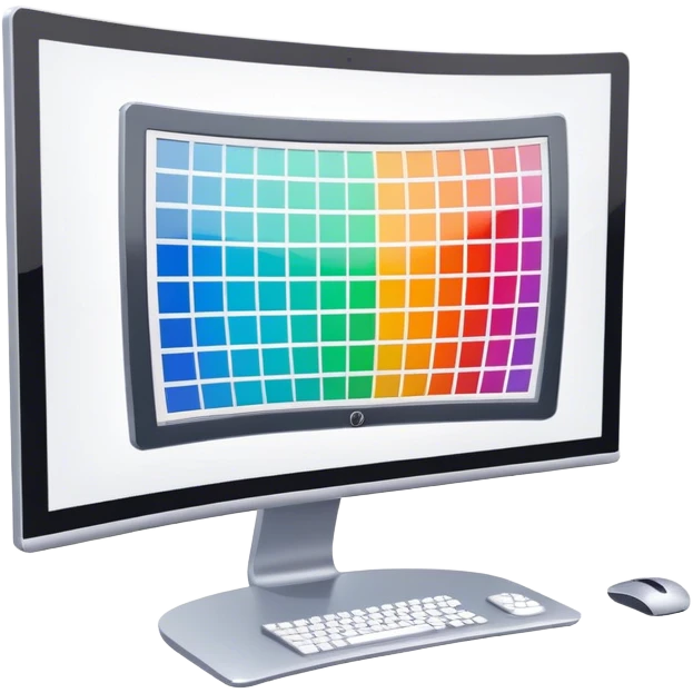 Create an emoji for 3D visualization and modeling. Show a 3D object with grid lines and a modeling tool (e.g., a mouse or stylus) on a big curved monitor. Use modern, professional colors. Do not include any emojis or smiley faces. Make the background transparent. emoji