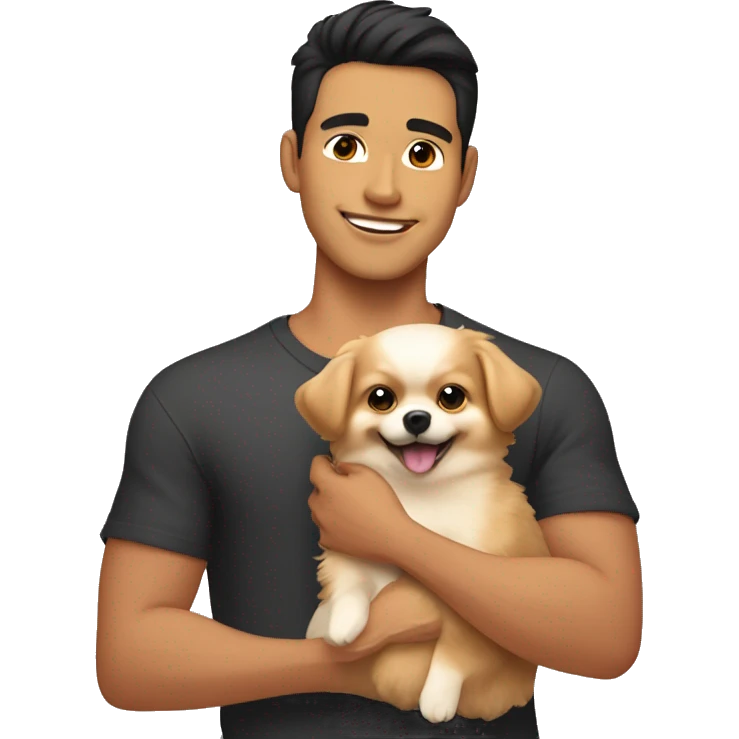  handsome Filipino guy holding Pomeranian puppy  emoji