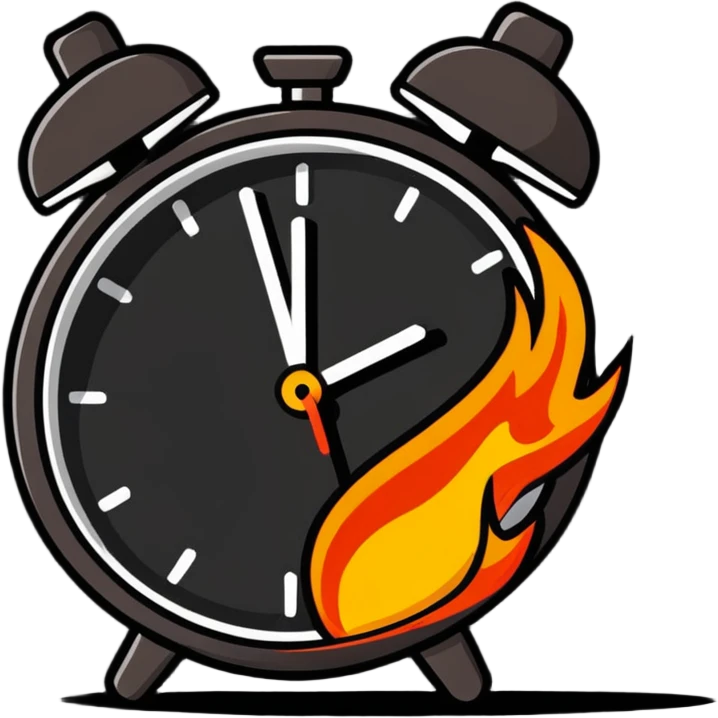 cartoon sticker of a clock on fire emoji