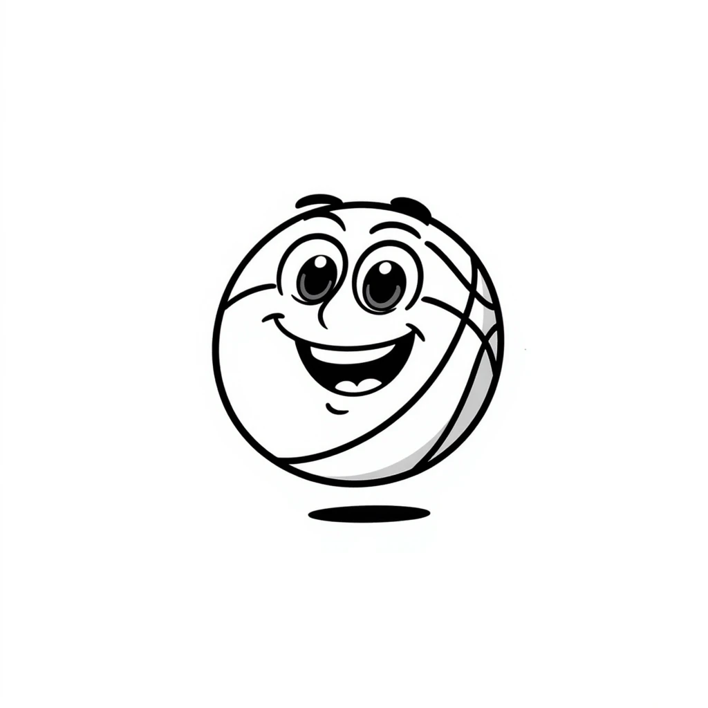 A hand-drawn basketball with a silly cute expression emoji