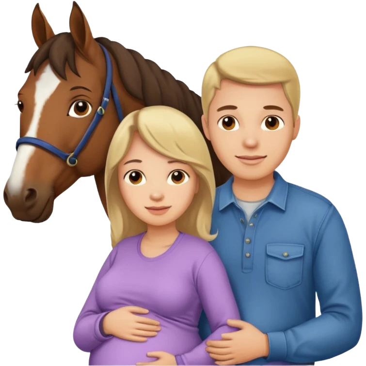 pregnant man in casual wear near horse emoji