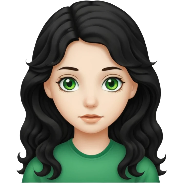 teenage girl with green eyes and black hair, long wavy hair emoji