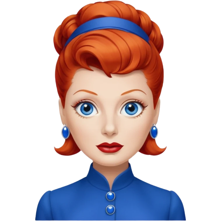 Lucille Ball with blue eyes, red hair, cobalt blue outfit emoji