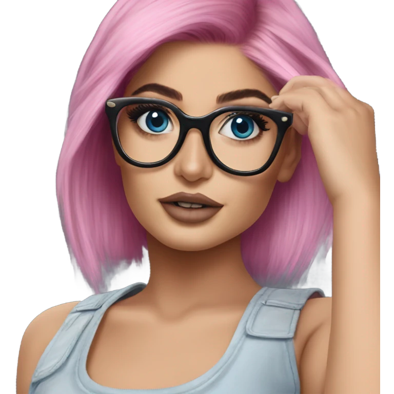 Photo Realistic kylie jenner stylish pink hair BLUE eyes and glasses rock chick emoji