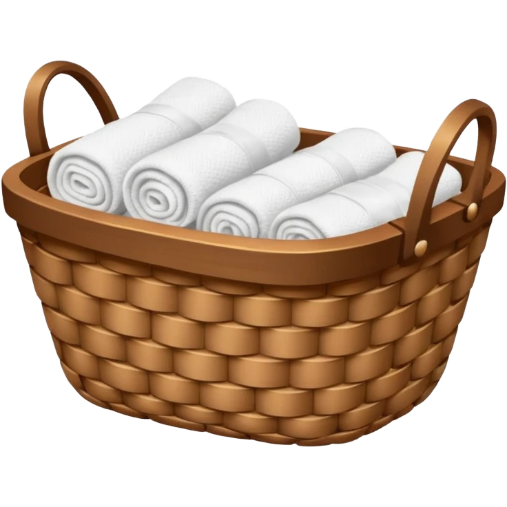 A woven Brown basket with fresh washed linen, white towels  emoji
