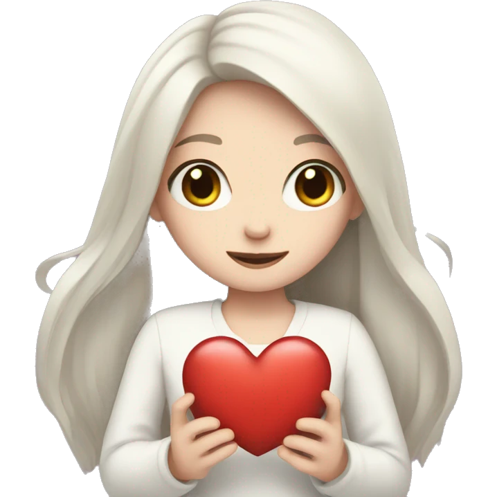 Pale girl with long black hair holding heart in her hands  emoji