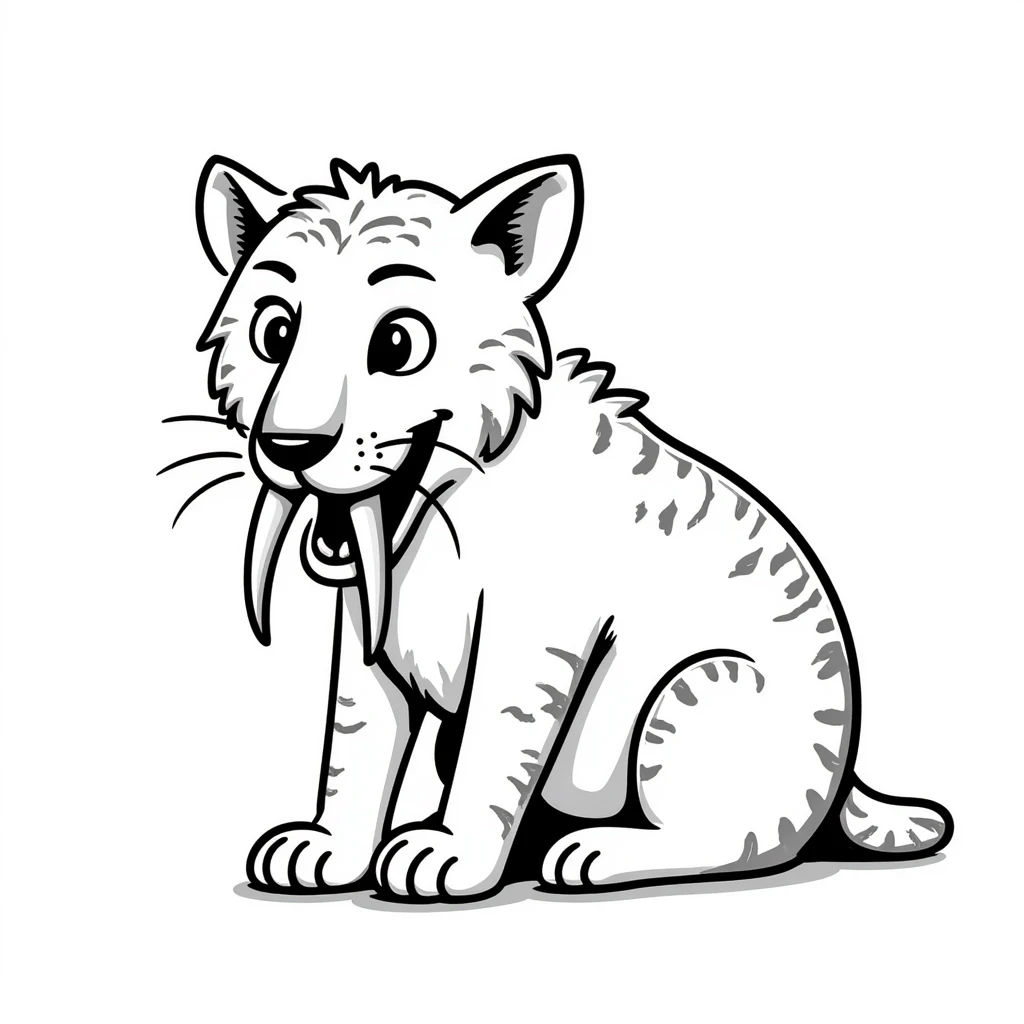 sketch of a saber-toothed cat with ludicrously long canine teeth that extend far below its body, extreme sword-like tusks emoji