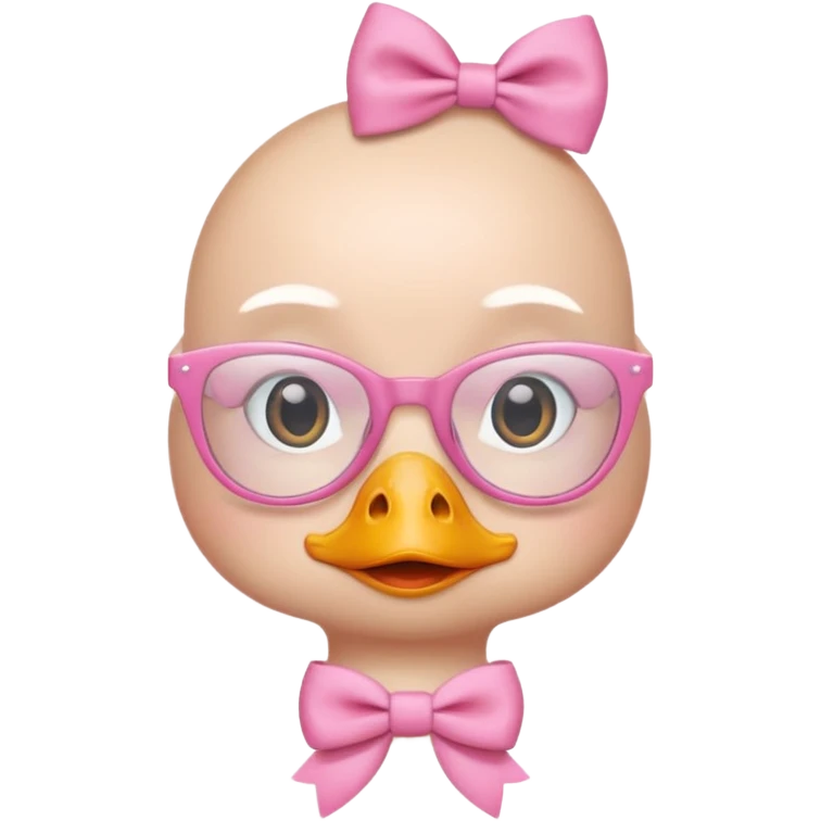 white duck with pink glasses and a pink bow without hair emoji