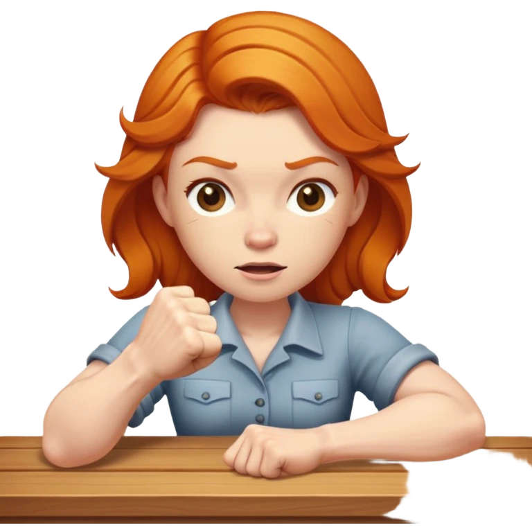 ginger woman banging fist on table emoji
