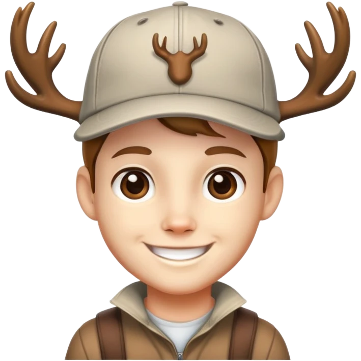 Deer boy with white skin and cap, smiling, turned out emoji