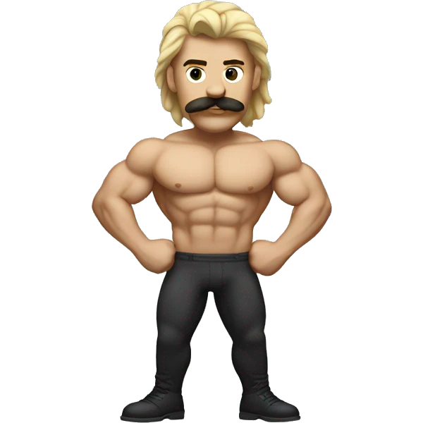 a flexing muscular man with a mustache and a mullet emoji