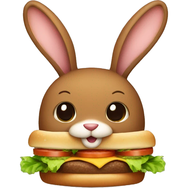 Brown bunny with big ears eating a hamburger emoji