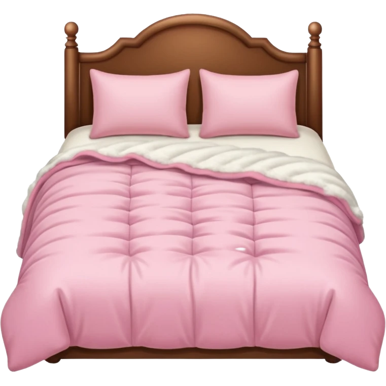 pink cozy bed with soft pillows and a fluffy blanket, neatly made, realistic emoji