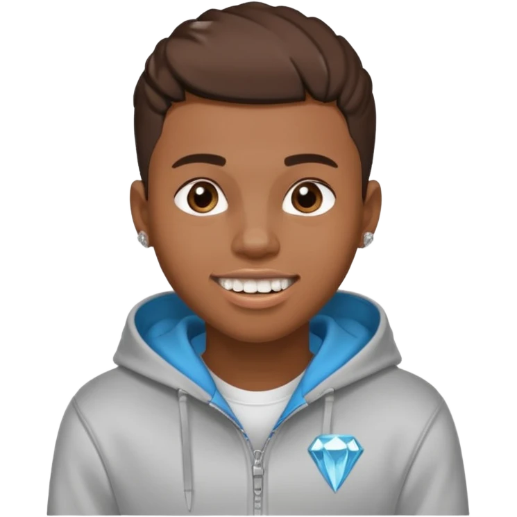 Black young guy who haves taper haircut ,zip hoodie and with a diamond grillz in her tooth emoji