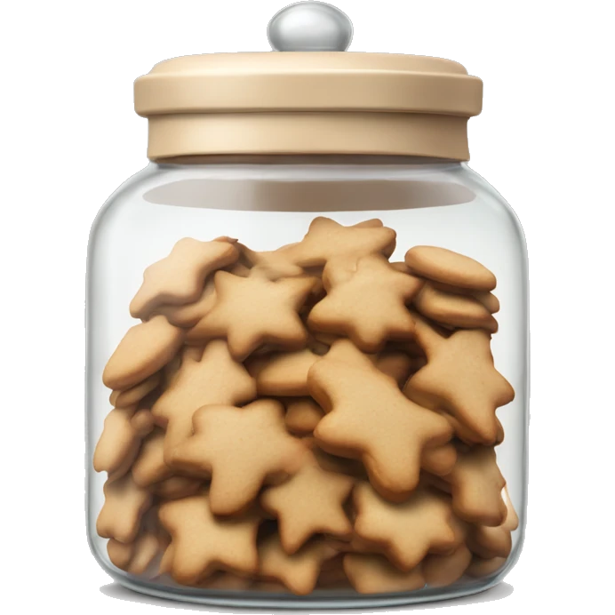 Realistic glass cookie jar with beige white lid full of gingerbread cookies isolated. emoji
