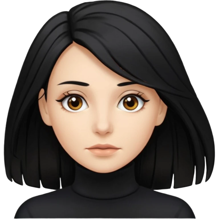 white woman with choppy long black hair and brown eyes emoji