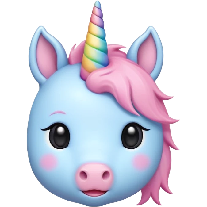 cute minimal unicorn head emoji, very simple lines, soft rounded shapes, pastel color palette, small friendly eyes, tiny blush, no complex textures, kawaii friendly mood, center composition, white background, extremely minimal details, modern emoji aesthetics emoji