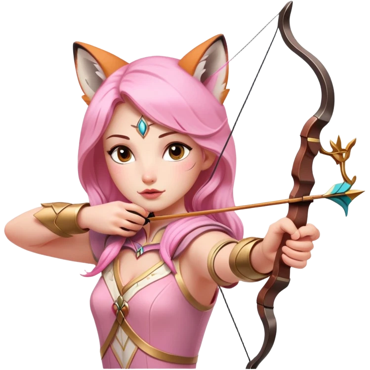 archer aiming bow with fox beside, dreamy fairytale, pink and gold accents, inspired by 'Once Upon a Broken Heart' emoji