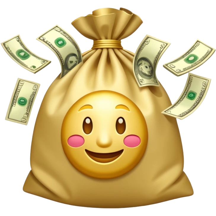 

3D emoji style, big bag of money, flying dollar bills, rich casino vibe, smooth lighting, high detail, clean edges, transparent background



 emoji