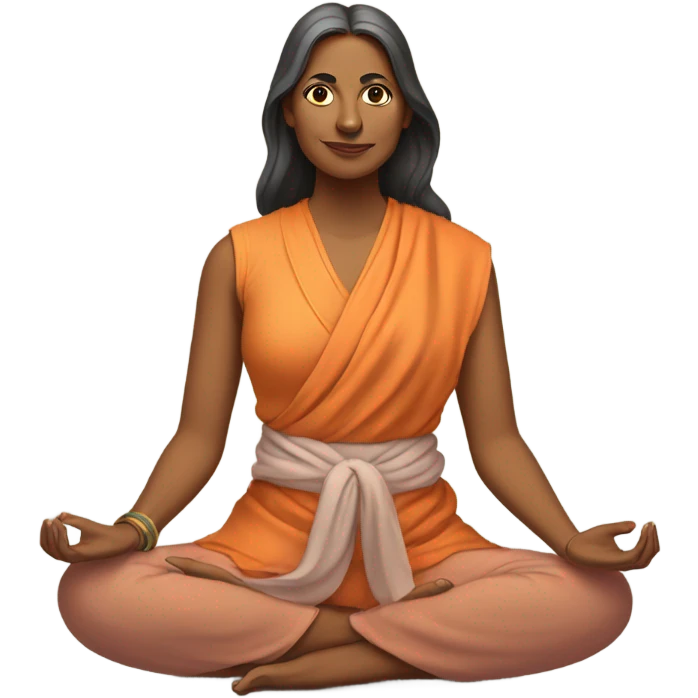 an  yogi Indian woman, sleeveless pastel shirt
  The character should be wearing an orange robe, symbolizing traditional yogic attire. The yogi can be sitting in a lotus position emoji