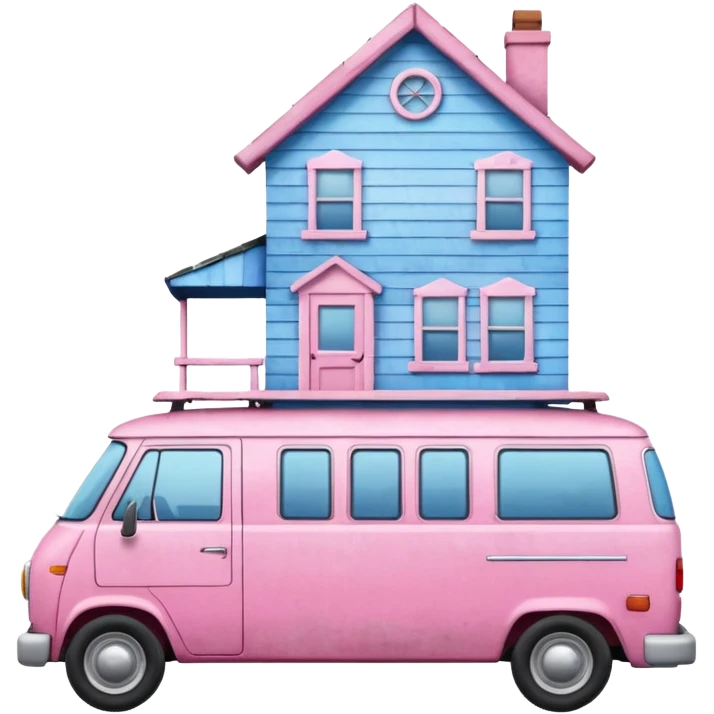 Pink van with a BLUE house on in emoji