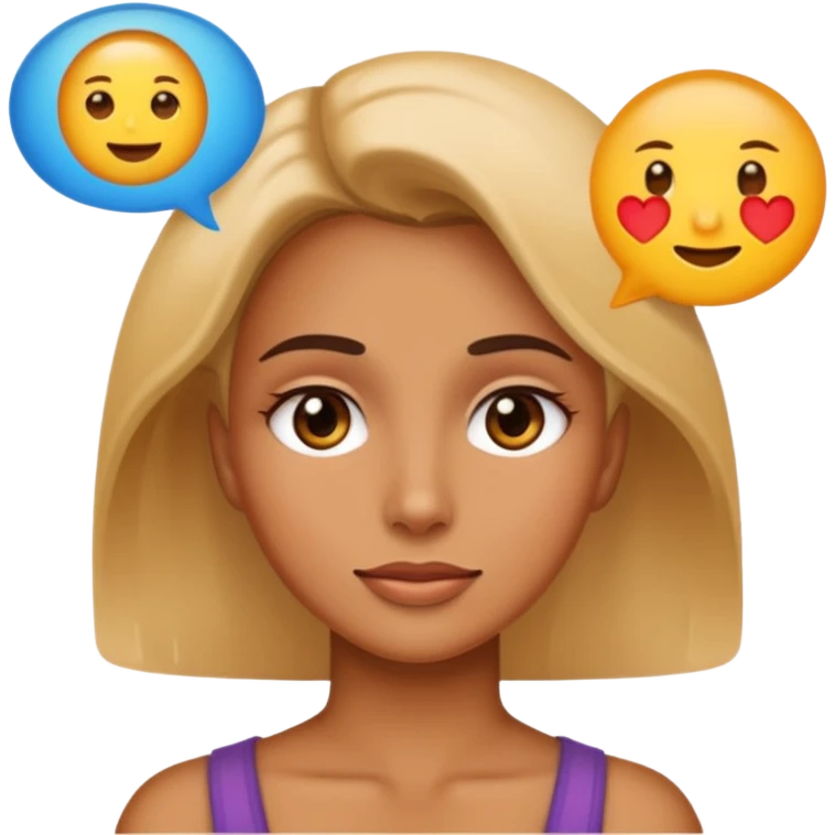 a woman's face with a speech bubble beside her, emoji style emoji