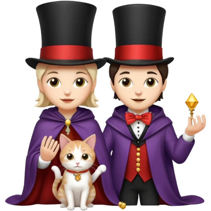 magician couple and their pet cat emoji