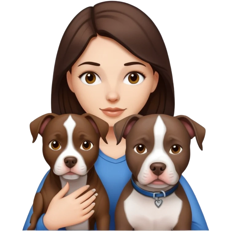 White girl with dark  brown hair with her pitbull dog emoji