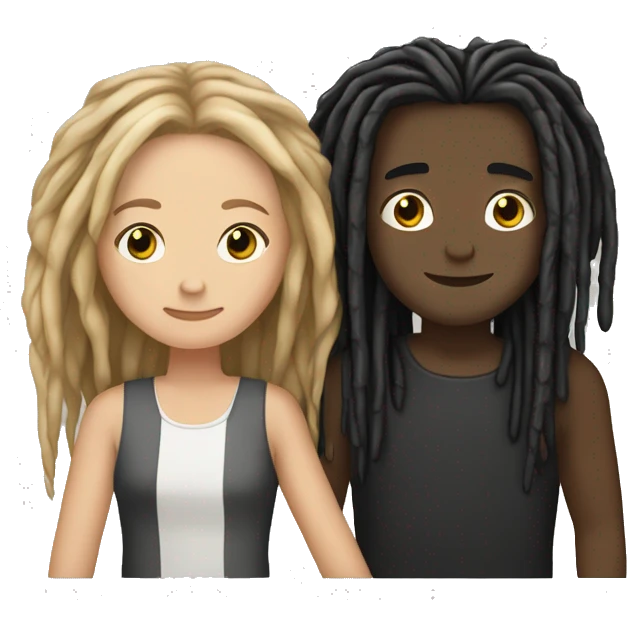 tan boy with dreads hugging white girl with black long hair emoji